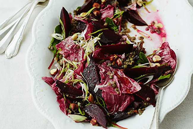 Green lentil, red leaf & beetroot with hazelnuts