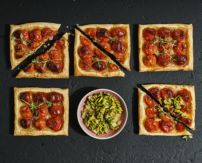 Tomato tarts with preserved lemon relish