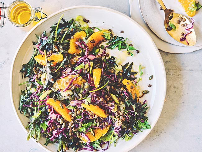 Puy lentil, orange & sunflower seed salad