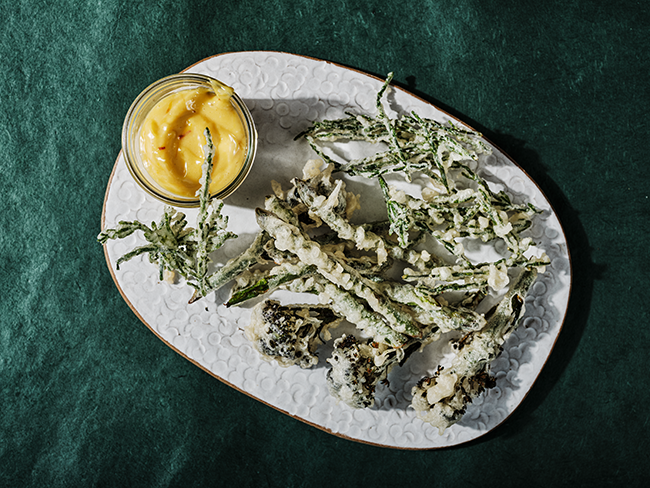 Spring vegetable fritto misto with saffron mayo